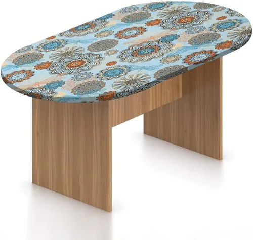 Vista 16 de Mantel ovalado ajustable para mesa de patio, con bordes elásticos de poliéster, diseño de conejitos y nubes Kawaii con bonitos estampado