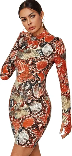 Vista 5 de SweatyRocks Vestido de club de manga larga con estampado de leopardo para mujer, mini vestidos ajustados