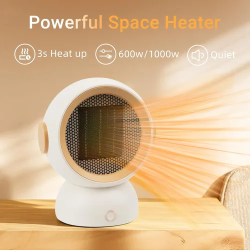 Vista 2 de Calentador de espacio, calentadores eléctricos portátiles para habitación pequeña, para uso en interiores, dos velocidades, 1200 W, mini