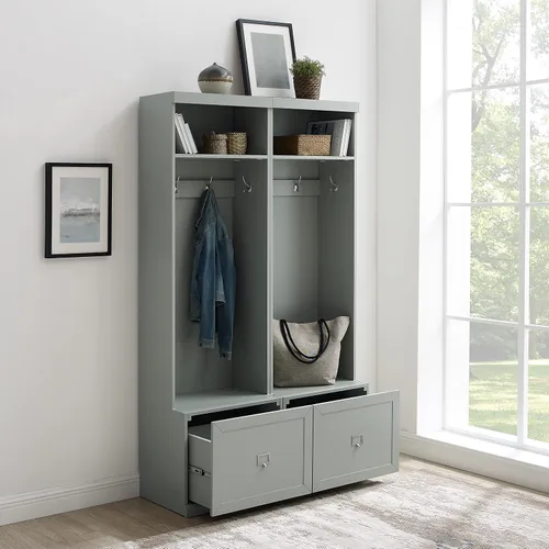 Vista 8 de Crosley Furniture Harper - Juego de entrada de 2 piezas con 2 árboles de pasillo, color gris
