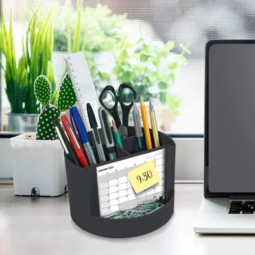 Vista 5 de Acrimet Organizador de escritorio compacto, 4 ranuras espaciosas, soporte redondo para lápices y accesorios con ranura para fotos, ideal