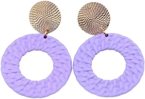 Vista 6 de Aretes colgantes redondos geométricos bohemios acrílicos trenzados para mujer Beige