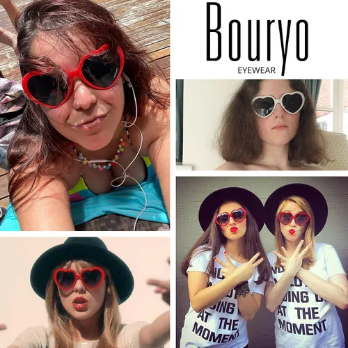 Vista 3 de Bouryo Gafas de sol polarizadas en forma de corazón para mujer, estilo retro, de gran tamaño, lindas gafas