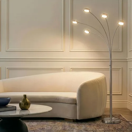Vista 7 de Brightech Orion - Lámpara de pie de arco para sala de estar, lámpara de pie tipo árbol con 5 brazos ajustables, lámpara de pie de múltiples Níquel