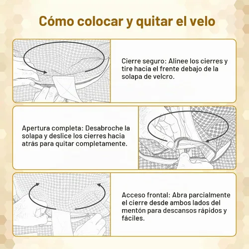 Vista 5 de Chaqueta de abeja de malla ventilada de 3 capas para hombres y mujeres con velos, chaqueta de apicultura a prueba de picaduras con guantes de cuero