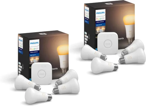 Vista 8 de Philips Hue Kit de inicio con botón inteligente Base Lumen de ambiente blanco (60W), 16 millones de colores, funciona con Amazon Alexa, Asistente