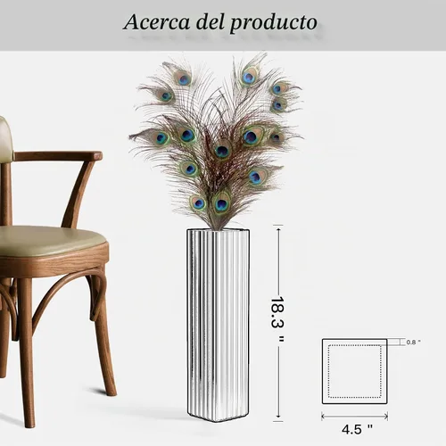 Vista 4 de Jarrón moderno de 18 pulgadas con rayas verticales negras, jarrón alto para ramas secas, hierba de pampas, flores sintéticas, decoración del hogar