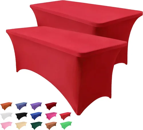 Vista 12 de Paquete de 2 manteles rectangulares de 4 pies para manteles rectangulares color gris azulado, elásticos, manteles de elastano para eventos