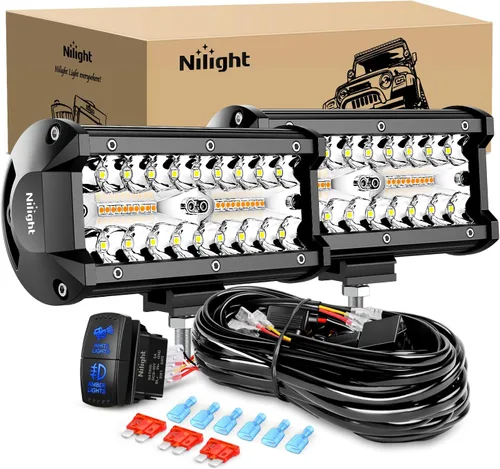 Vista 10 de Nilight - Barra de luz lateral de 17,78 cm, triple fila, haz puntual y disperso, luz de trabajo todoterreno para camiones, SUV, ATV, UTV