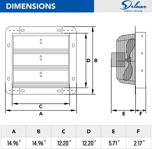 Vista 5 de Ventilador de escape de obturador de 12 pulgadas de alta velocidad de aluminio 1620RPM, 940 CFM