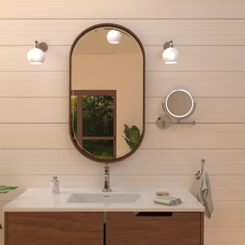 Vista 6 de Whitehaus Espejo de aumento LED para montaje en pared, espejo de doble cara de 8 pulgadas con zoom 7X, brazo extensible, luz activada por tacto