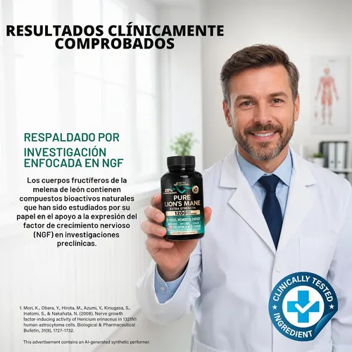 Vista 6 de Cápsulas de suplemento de melena de leones, melena de león orgánica 1200 mg, 120 cápsulas veganas