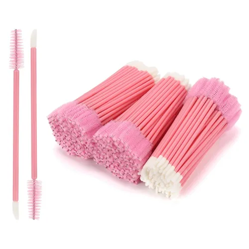 Vista 8 de Tbestmax 100 cepillos desechables para pestañas, varitas de rímel para extensión de pestañas de ojos, cejas y maquillaje, color rosa