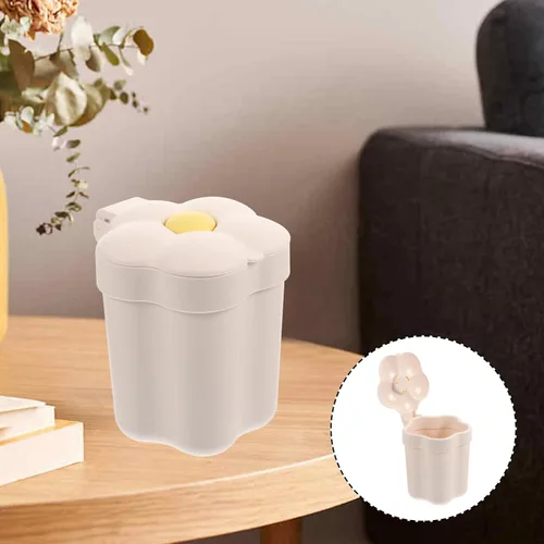 Vista 4 de Cabilock Mini botes de basura, en forma de flor, plástico, blanco, capacidad de 1.5 galones, basura de reciclaje, papelera de oficina