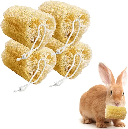 Vista 10 de 12 piezas de juguetes masticables de conejo, juguete masticable natural de conejo, lufa, juguetes para moler dientes de chinchilla, conejillo
