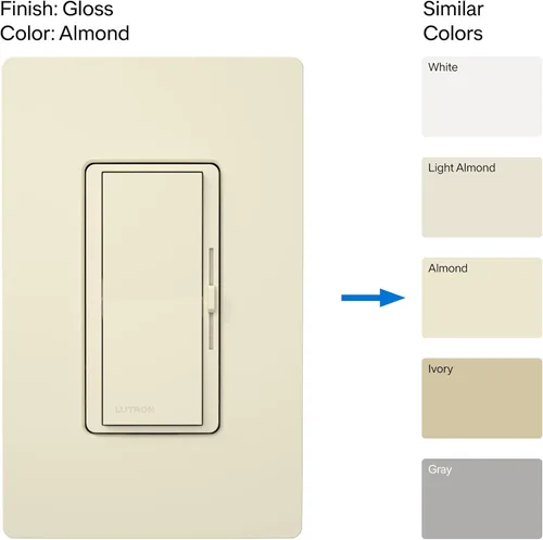 Vista 2 de Lutron Diva LED+ Interruptor Regulador de Luz para Bombillas LED Regulables, Halógenas e Incandescentes, 150 Vatios, Unipolar o 3 Vías, Almendra