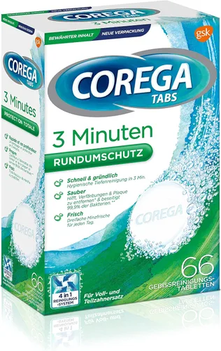 Vista 9 de Corega Palitos de limpieza rápida de dentaduras/terceros dientes, 1 x 66 tabletas de limpieza de dentición - Limpieza en 3 minutos