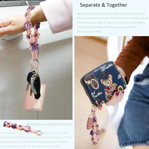 Vista 94 de BIHRTC Llavero de pulsera boho con soporte para lápiz labial, pulsera hecha a mano