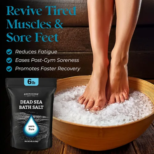 Vista 7 de Aromasong Baño de sal del mar muerto remojo 6 libras. Paquete a granel – Sales del Mar Muerto 100% naturales para remojar, relajar y desintoxicar