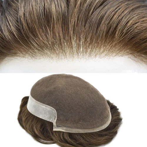 Vista 9 de Tupé de encaje suizo para hombres, piezas de cabello humano real, encaje frontal, sistema de reemplazo de cabello tipo tupé, nudo blanqueado, línea