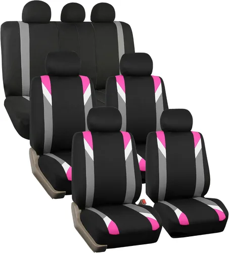 Vista 14 de Fundas para asientos en 3 filas modernas de alta calidad FH GROUP FH-FB033217 color beige y negro, para la mayoría de los autos, camionetas, SUV