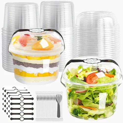 Vista 11 de Recipientes de Comida Desechables Con Tapas Y Cucharas Paquete de 50 de 24oz Vasos Para Parfait Postre Ensalada de Frutas Para Llevar Preparación
