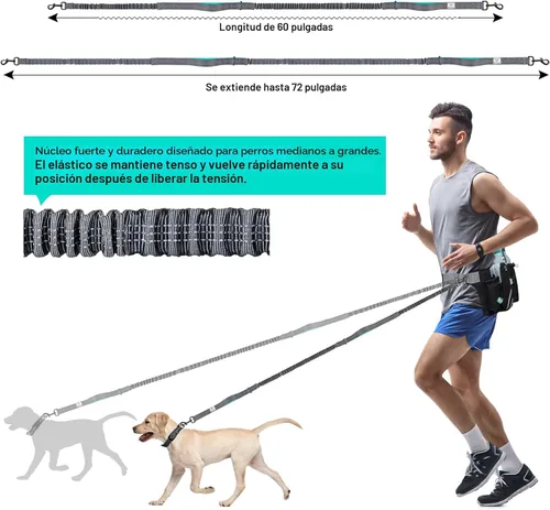 Vista 4 de SHINE HAI Correa retráctil para perro sin manos con dobles elásticos para 2 perros, riñonera con cinturón ajustable para la cintura, correa