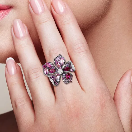 Vista 4 de Santuzza Anillo de plata de ley con piedras preciosas para mujer