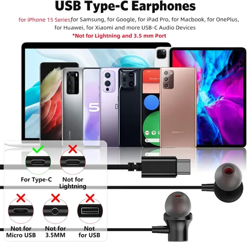 Vista 2 de Auriculares USB C, COOYA Tipo C Auriculares con Cable Magnéticos con Graves y Cancelación de Ruido In-Ear + Micrófono para iPhone 17 16 15 Pro Max