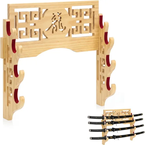 Vista 8 de Barydat - Soporte de pared para espada katana de 3 niveles, color negro