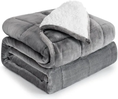 Vista 16 de Cottonblue Manta con peso de jacquard de 15 libras para adultos, tamaño individual, manta de forro polar sherpa ultrasuave para relajarse y dormir