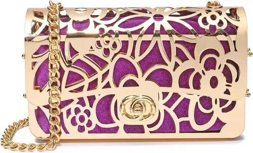 Vista 10 de CARIEDO Bolso Elegante de Noche para Mujer, Elegante Bolso de Mano de Terciopelo Exquisito, Bolso de Metal Hueco, para Promesa, Boda, Fiesta