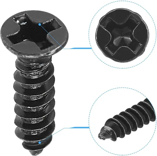 Vista 3 de uxcell Tornillos de madera M3 x 0.472 in Tornillos de cabeza plana Phillips de acero al carbono Autoperforantes Negro 200pcs