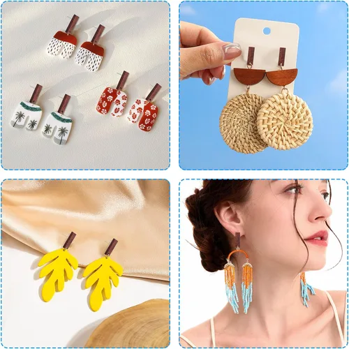 Vista 6 de Postes de madera para la fabricación de joyas, 80 piezas de aretes de madera, aretes de madera, aretes de madera, aretes a granel con parte trasera
