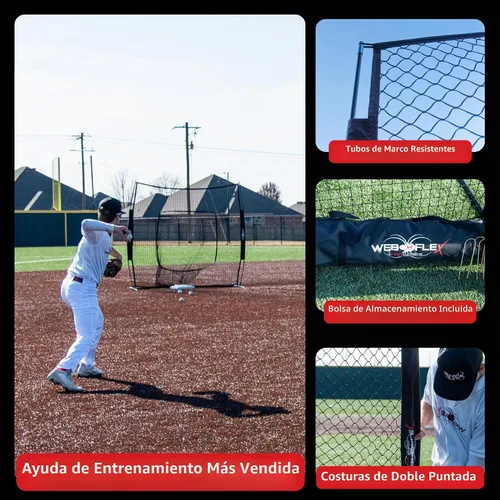 Vista 7 de Web Flex® 7x7 ft Portable Baseball & Softball Batting Practice Screen Net, Durable Nylon & Metal Frame, Protective Batting Net for Pitching &