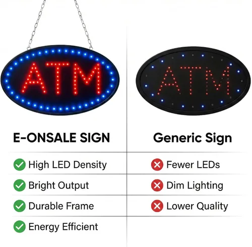 Vista 3 de Letrero de negocios ultra brillante, de alta eficiencia energética (más LED menos energía) (tamaño estándar 19 x 10 pulgadas)