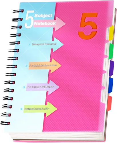 Vista 16 de CAGIE Cuaderno de 5 materias 8.5 x 11, cuadernos en espiral A4 con rayas universitarias, cuaderno en espiral con divisores y pestañas, 220 páginas