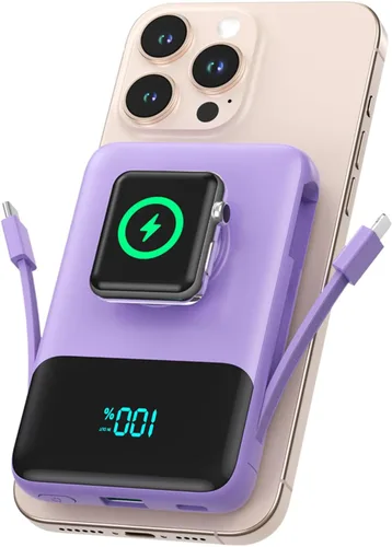 Vista 12 de Cargador portátil magnético para el iPhone, 10800mAh Power Bank Cables Negro