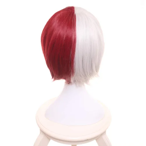 Vista 4 de OSIAS Peluca de cosplay de anime, peluca de Halloween, con gorra de peluca gratis (Todoroki Shouto)