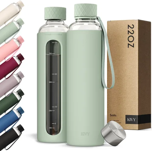 Vista 15 de KIVY Botella de agua de vidrio con funda de silicona de 22 oz