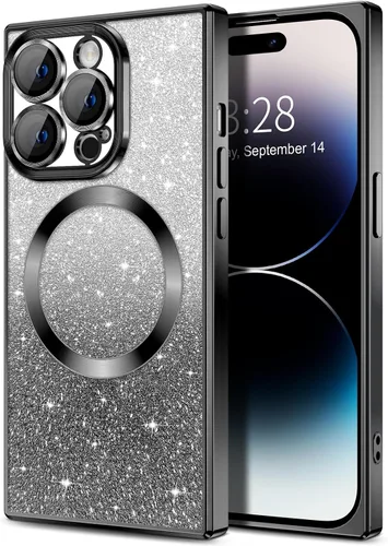 Vista 51 de Hython Funda para iPhone 13 Pro transparente con purpurina magnética [compatible con MagSafe] Protector completo de lente de cámara delgado
