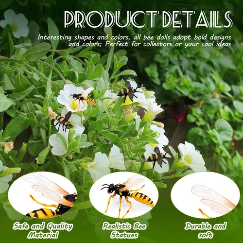 Vista 3 de RoundFunny Juego de 20 figuras de abeja de miel realistas, varios modelos de abejas, abejas falsas, colección educativa temprana de criaturas