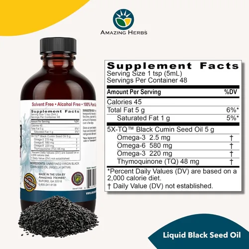 Vista 2 de Amazing Herbs Premium Black Seed Oil Liquid - 8 Fl Oz Glass Bottle