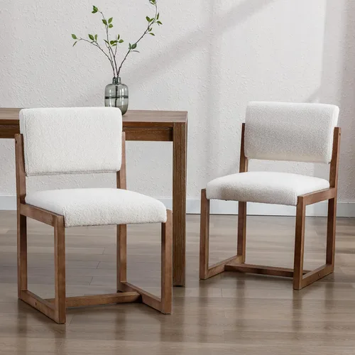 Vista 17 de DUOMAY Juego de 2 sillas de comedor tapizadas, sillas de comedor modernas de mediados de siglo, sillas auxiliares de cocina de tela de lino con Beige