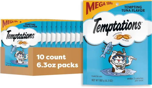 Vista 13 de TEMPTATIONS Classic Crunchy and Soft Cat Treats Sabor tentador para atún, 3 oz. Bolsa (paquete de 12)