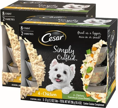 Vista 12 de CESAR SIMPLY CRAFTED - Alimento húmedo suave para perros adultos, paquete variado de pollo, zanahorias, patatas y guisantes y carne de res, pollo