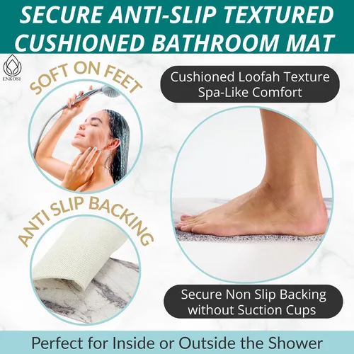 Vista 2 de Enkosi Loofah - Tapete de ducha antideslizante, suelos de ducha, bañera, baños, áreas húmedas, tapete de baño acolchado con agujeros de drenaje, PVC