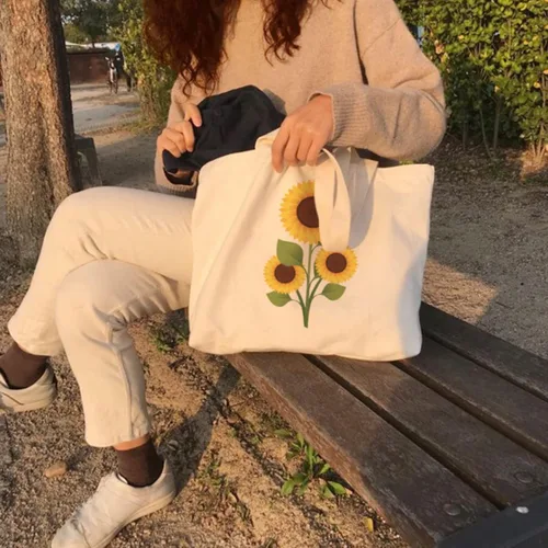 Vista 7 de Bolsa de lona para mujer bolsa de hombro grande de lona con cremallerabolsillo interior bolsa de compras reutilizable bolsa de almacenamiento