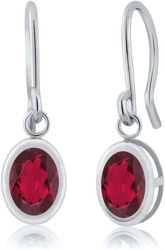 Vista 25 de Gem Stone King Aretes colgantes de plata de ley 925 de 0.276 x 0.197 in con piedra natal ovalada de alambre francés para mujer