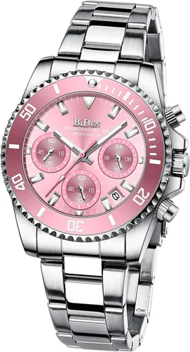 Vista 7 de FANMIS Reloj de pulsera para mujer, elegante, con bisel giratorio, cristal mineral, luminoso, de acero inoxidable, impermeable, fecha, analógico